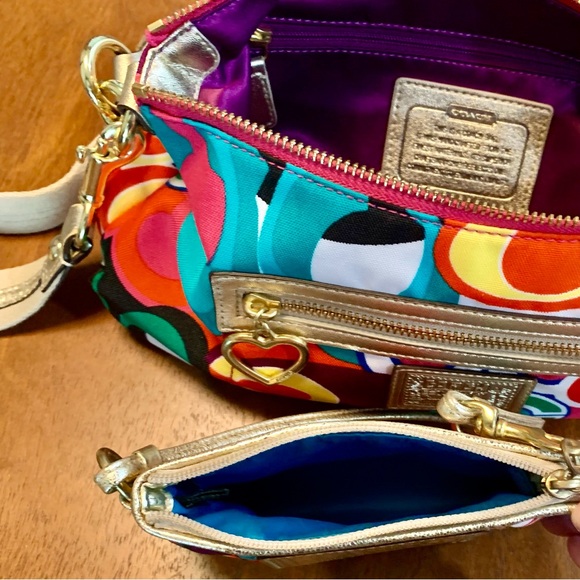 Coach Poppy Pop C gold glitter Crossbody / Shoulder Bag + Wristlet set - Picture 13 of 15